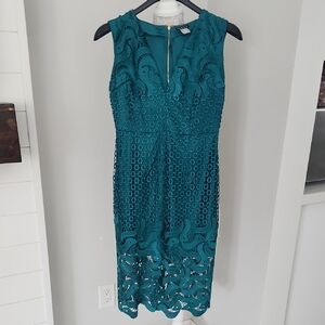 VENUS Blue Sleeveless V-Neck Sheath Midi Dress